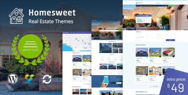 HomeSweet real estate WordPress theme dashboard showing property listing management and monetization features
