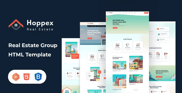 Hoppex real estate HTML template homepage layout preview