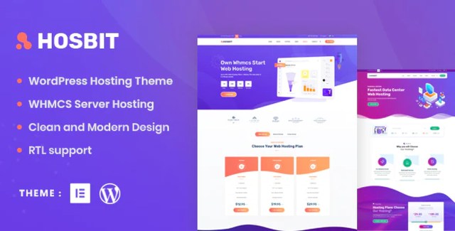 Hosbit VPN and cloud hosting WordPress theme preview on desktop and mobile