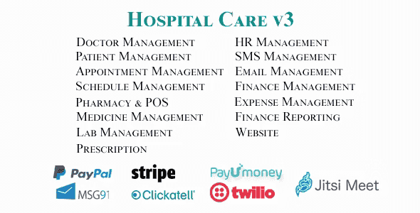 Hospital Care hospital management system with patient app interface