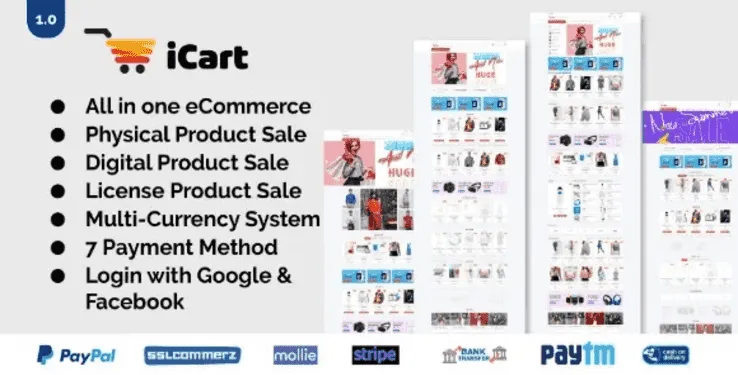 ICart multipurpose e-commerce PHP script with Elementor PRO storefront preview