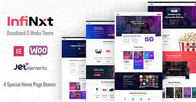 InfiNxt satellite TV and ISP WordPress theme demo preview showing responsive design for internet service providers