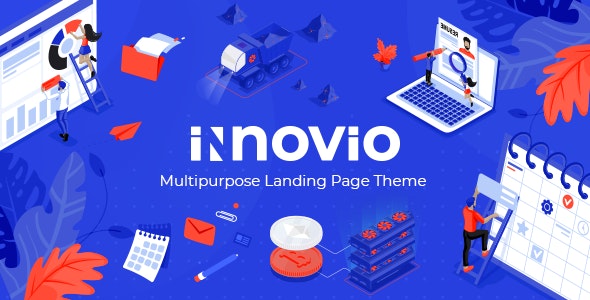 Innovio multipurpose landing page theme WordPress preview showcasing SaaS and startup website designs