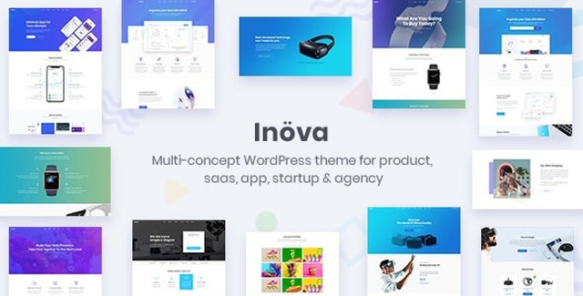 Inova multipurpose WordPress theme demo showcasing startup and agency landing pages