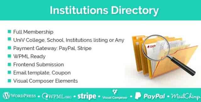Institutions Directory WordPress Plugin interface showing school listing management