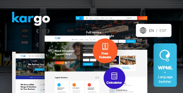 Kargo logistics and transportation WordPress theme showcasing a modern professional business website layout
