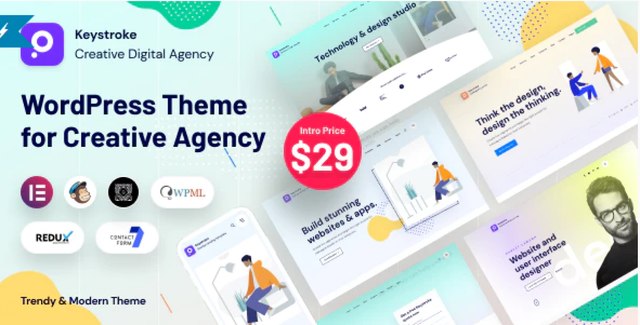 Keystroke creative agency WordPress theme demo showcasing modern minimal design for digital agencies and startups
