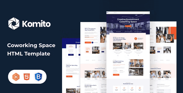 Komito co-working HTML template showcasing modern responsive workspace design