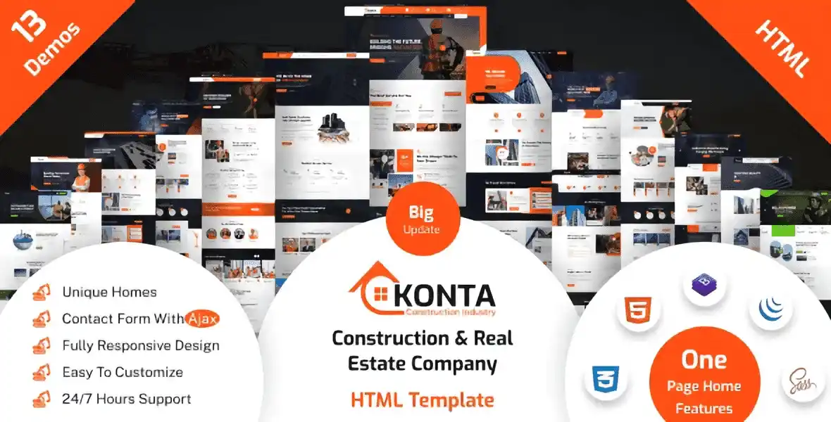 Konta construction and real estate HTML template homepage preview