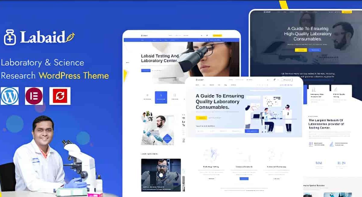 Labaid laboratory and science research WordPress theme homepage preview