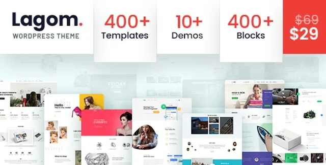 Lagom multi-concept WordPress theme demo showcasing corporate and portfolio layouts