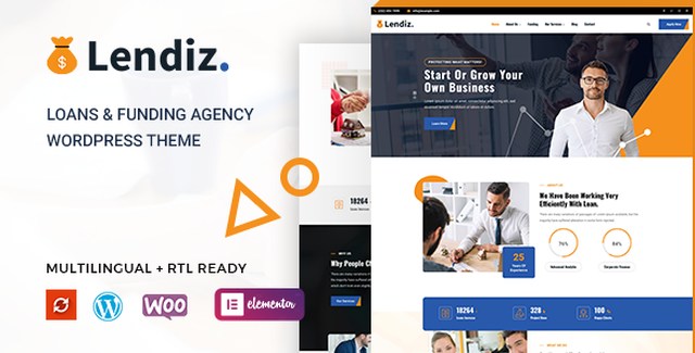 Lendiz Loan Agency WordPress Theme demo preview showcasing modern financial website design
