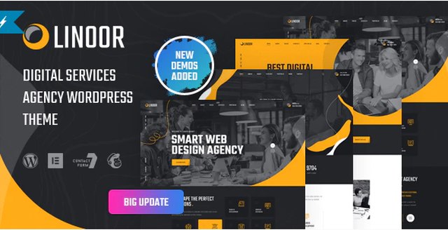 Linoor digital agency WordPress theme with Elementor and Bootstrap 4