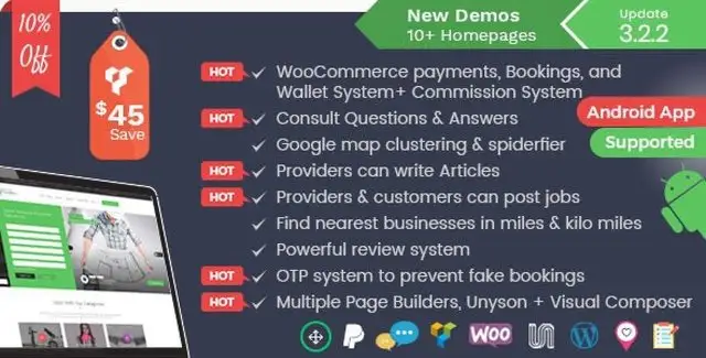 Listingo business directory WordPress theme preview showing service provider listings