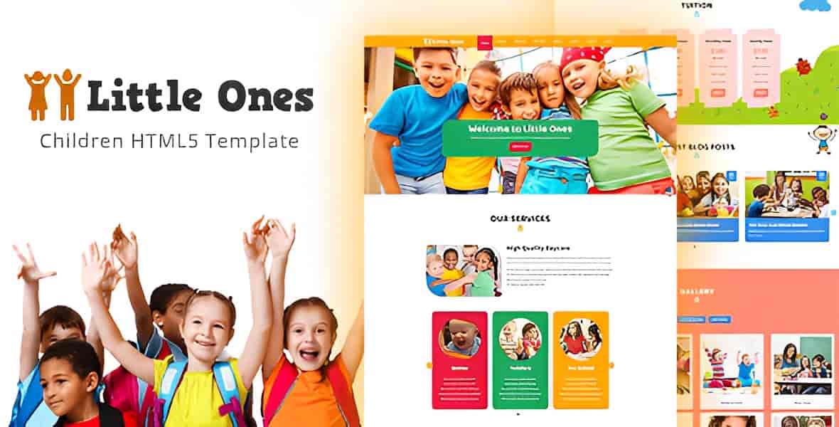 Little Ones one-page daycare WordPress theme with colorful children's website layout