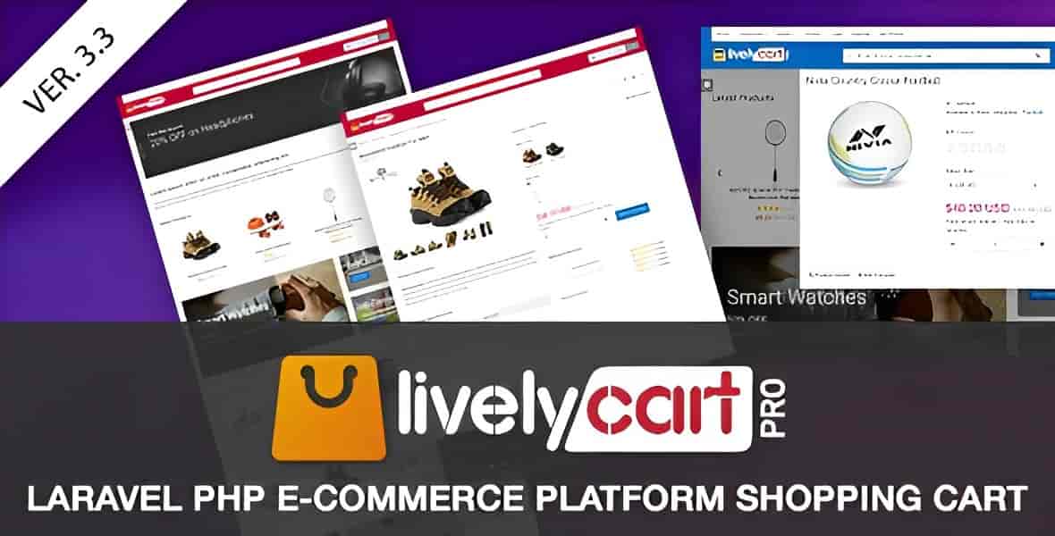 LivelyCart PRO Laravel e-commerce platform dashboard and product listing