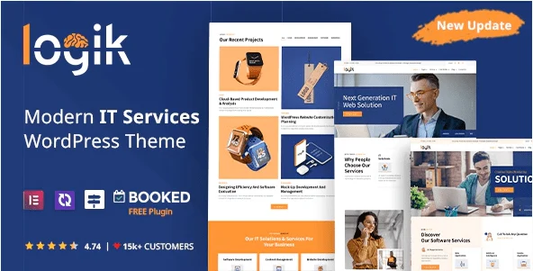 Logik IT Solutions WordPress Theme demo preview showcasing technology website design for startups