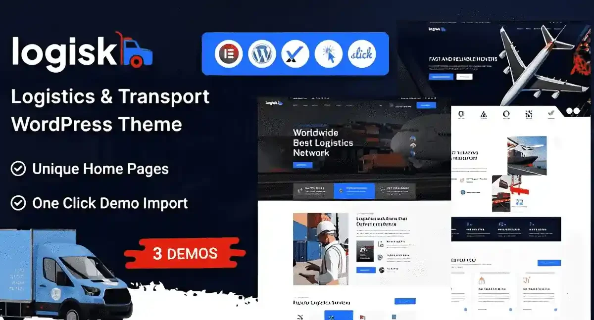 Logisk logistics WordPress theme homepage layout for freight and transportation companies