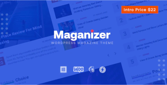 Maganizer modern magazine WordPress theme preview with Elementor layout