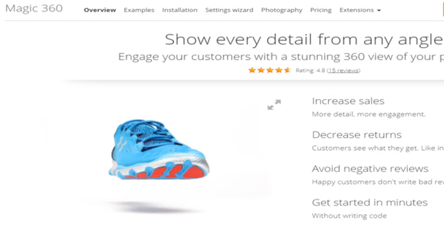 Magic 360 WooCommerce plugin showing 360 degree product view interface