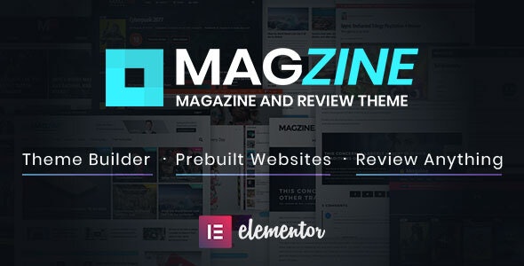 Magzine Elementor magazine theme preview showing review layouts and post grids