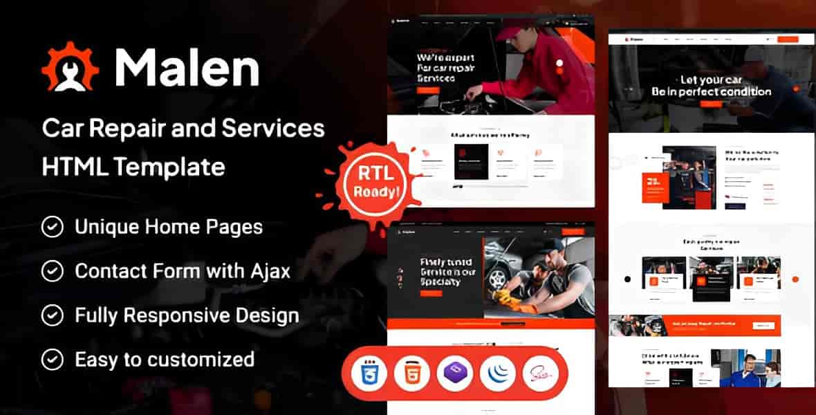 Malen car repair and auto service HTML template responsive website design