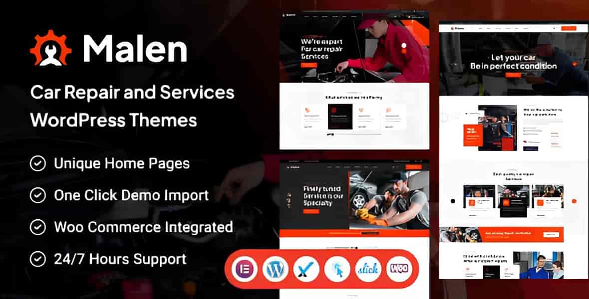 Malen car service and repair WordPress theme homepage preview