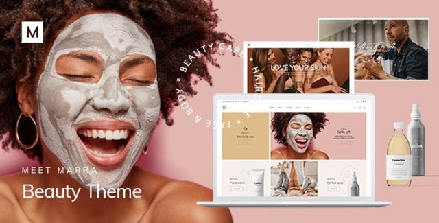 Marra beauty WordPress theme homepage showcasing salon and cosmetics website design