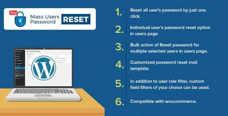 Mass Users Password Reset Pro WordPress plugin interface showing bulk user password reset options