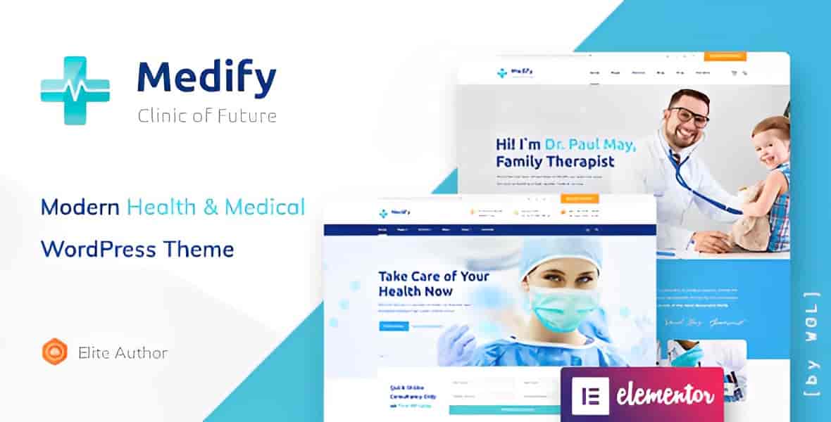 Medify medical WordPress theme homepage layout for healthcare clinics