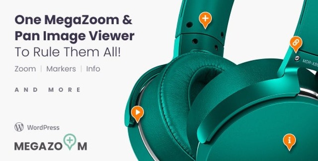 Mega Zoom & Pan Image Viewer displaying a high-resolution product with interactive zoom and marker features