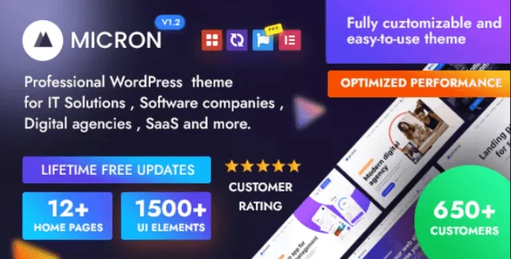 Micron technology WordPress theme demo showcasing IT solutions and SaaS website layouts