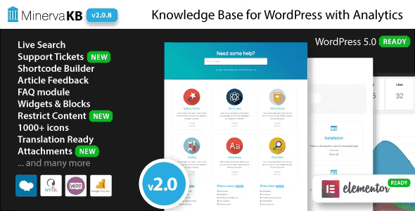 MinervaKB WordPress knowledge base plugin dashboard with live search and analytics