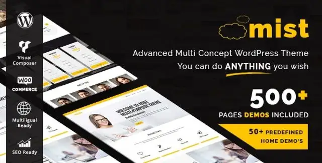 Mist multi-concept WordPress theme preview with Elementor PRO demo