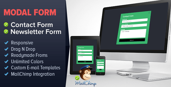 Modal Form WordPress Plugin interface showing drag and drop form builder