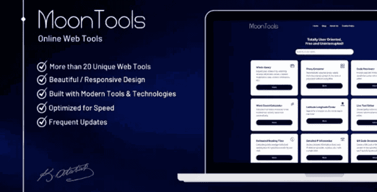 MoonTools online web tools PHP script interface showing responsive tool collection layout