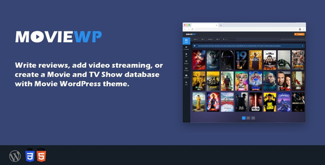 MovieWP movie WordPress theme interface showing film directory and search features
