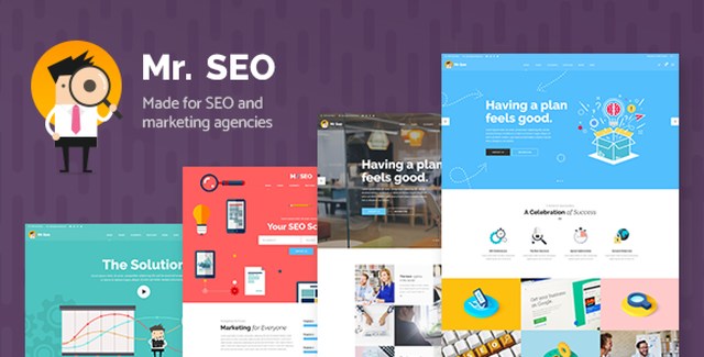 Mr. SEO WordPress theme homepage design for SEO and marketing agencies
