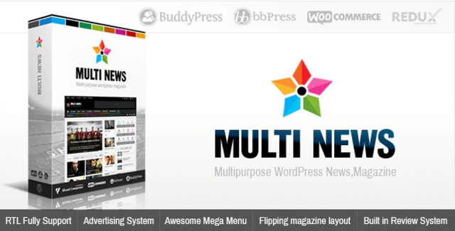 Multinews Magazine WordPress Theme demo preview showing news layout