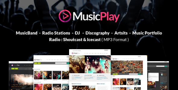 MusicPlay WordPress music theme website layout for bands and DJs