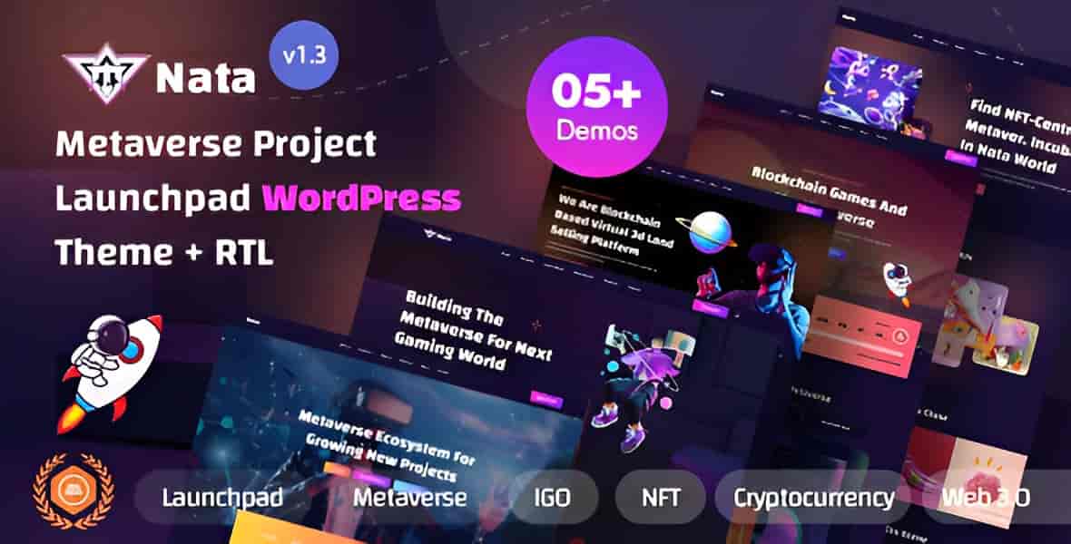 Nata Metaverse Project Launchpad WordPress Theme demo showcasing a modern Web3 blockchain project website layout