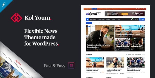 Kolyoum Magazine WordPress Theme homepage layout on desktop and mobile
