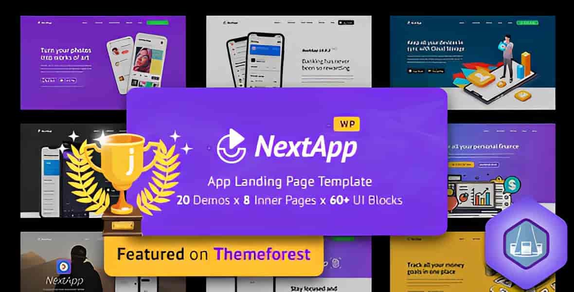 NextApp app landing page WordPress theme showcasing modern SaaS website layout