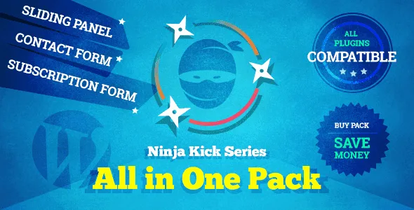 Ninja Kick All-In-One WordPress plugin bundle with contact form, sliding panel, and registration tools