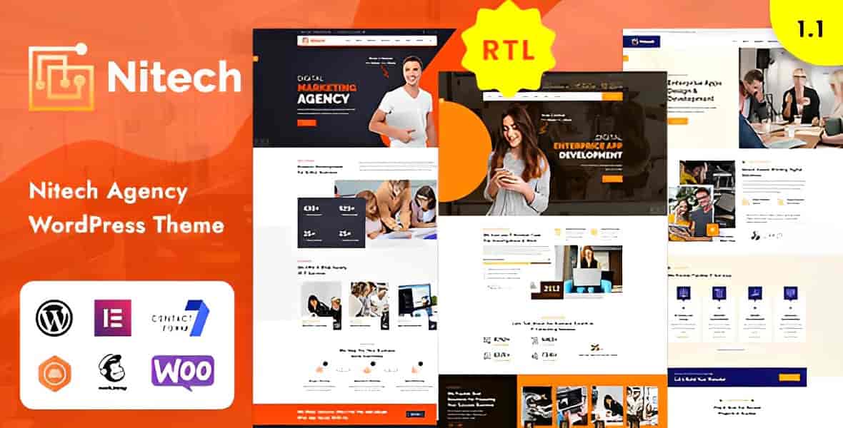 Nitech agency and technology WordPress theme demo showcasing modern responsive design