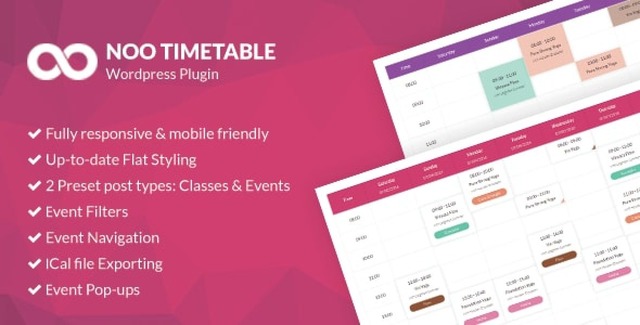 Noo Timetable responsive WordPress calendar plugin with schedule display