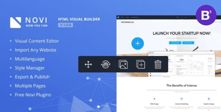 Novi HTML Page Builder visual drag-and-drop editing interface