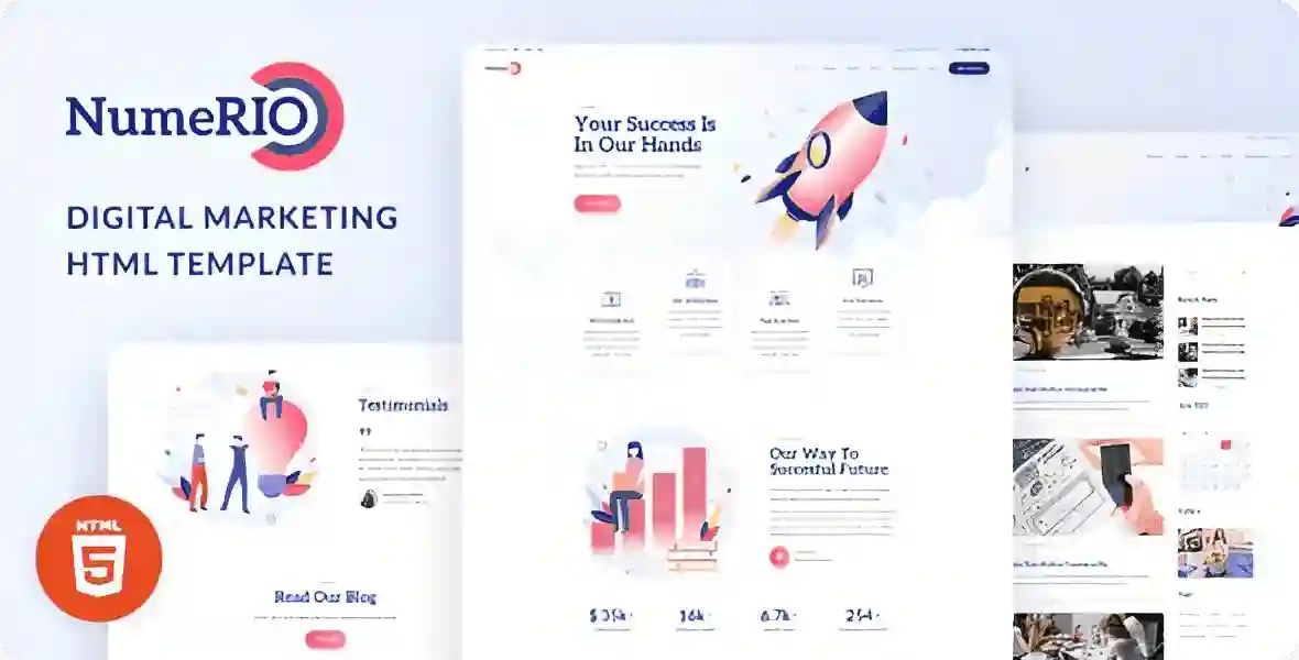 Numerio digital marketing landing page HTML template preview showing modern agency website layout