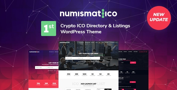 Numismatico cryptocurrency directory WordPress theme dashboard preview