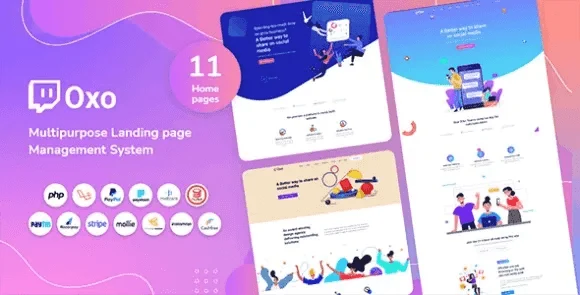 OXO multipurpose landing page CMS PHP script interface with drag and drop builder and payment gateway integration